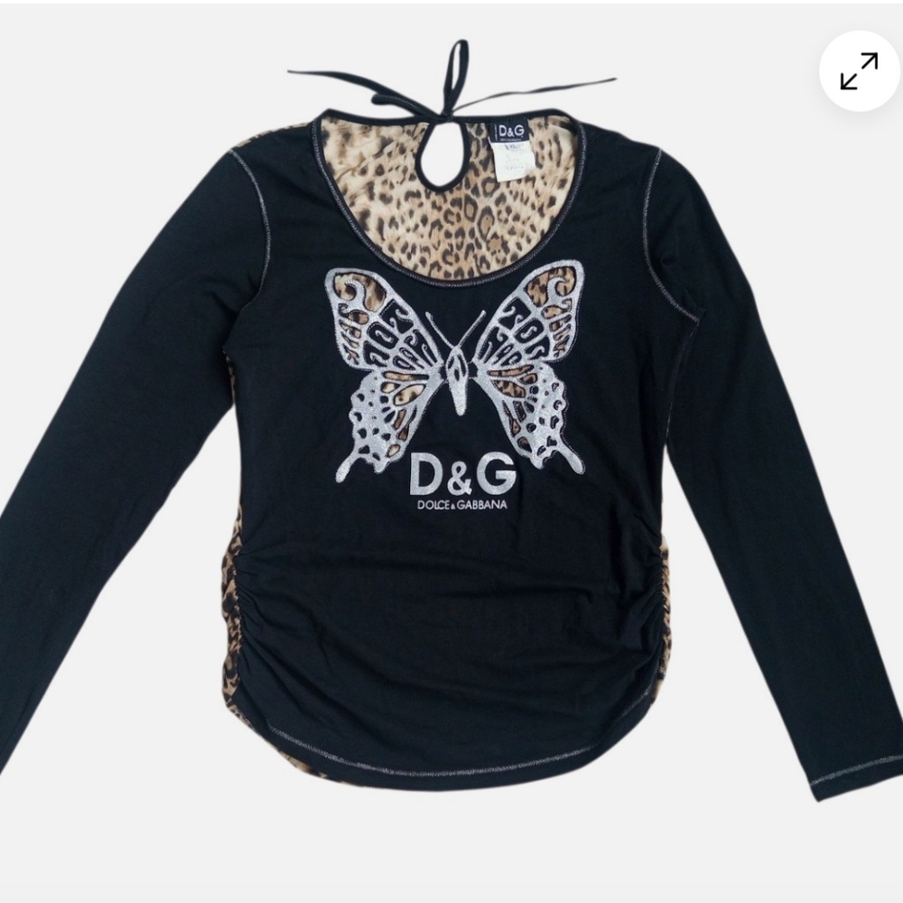 DOLCE & GABBANA vintage Y2K cotton long sleeve with leopard mesh back
